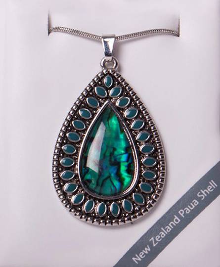 JBS502 - Marine Opal  Aqua Paua Shell Indian Snake Chain Necklace - Gift Boxed